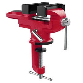 Nuovoware Table Vise 3 Inch, 360° Swivel Base Universal Home Vise Portable Bench Clamp, Clamp-on Vise Bench Clamps Fixed Tool for Woodworking, Metalworking, Cutting Conduit, Drilling, Sawing, Red