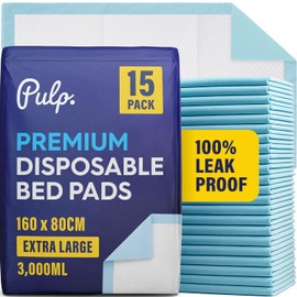 15 x PULP Incontinence Bed Pads 160 x 80cm | Extra-Large Disposable Incontinence Pads | Super Absorbency Incontinence Bed Sheets For Adults, Children & Babies | 3,000ML Capacity