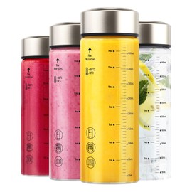 Zukro 16 oz Glass Juice Bottles with Lids- 4 Pack Refillable Wide Mouth Heat Resistant Borosilicate Glass for Juicing, Smoothies, Infused Water, Protein Shakes, Reusable & Leakproof- BPA Free