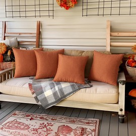 MIULEE Fall Pack of 4 Decorative Outdoor Throw Pillow Covers Linen Waterproof Pillow Covers Farmhouse Cushion Cases for Patio Garden Tent Balcony Couch Sofa 18x18 inch Rust