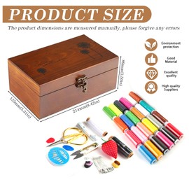 WANDGU 37 Stücke Nähkästchen: Grundlegendes Nähset, Nähzubehör und Zubehör, Premium Nähset mit Nähzubehör, Holz Nähset, Hand Nähen Set, Handnähset, Leder Werkzeug Set für Camping, Heimwerken