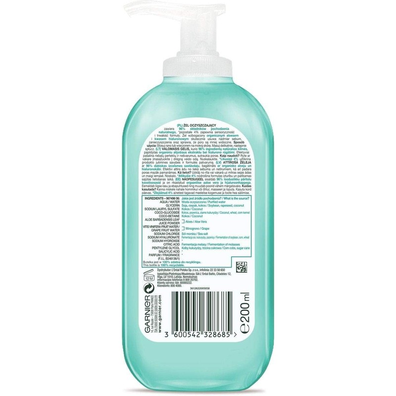 Garnier, Hyaluronic Aloe Gel Cleansing Gel for All Skin Types,