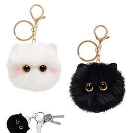 YREYBN 2 PCS Cat Keyring, Fluffy Keyring, Cute Plush Cat Key Chain, For Cat Lovers and Plush Animal Enthusiasts, Multifunctional Plush Keychain,Cat Key Chains for Backpack Accessories and Car Keys