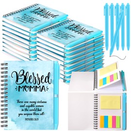 Supervitae 32 Pcs Mothers Day Gifts Bible Spiral Notebooks with Pen, Include 16 Blessed Momma Spiral Notebooks with Notepad (100 Pages) 16 Blue Ballpoint Pen, Prayer Journal Gifts for Mom Birthday