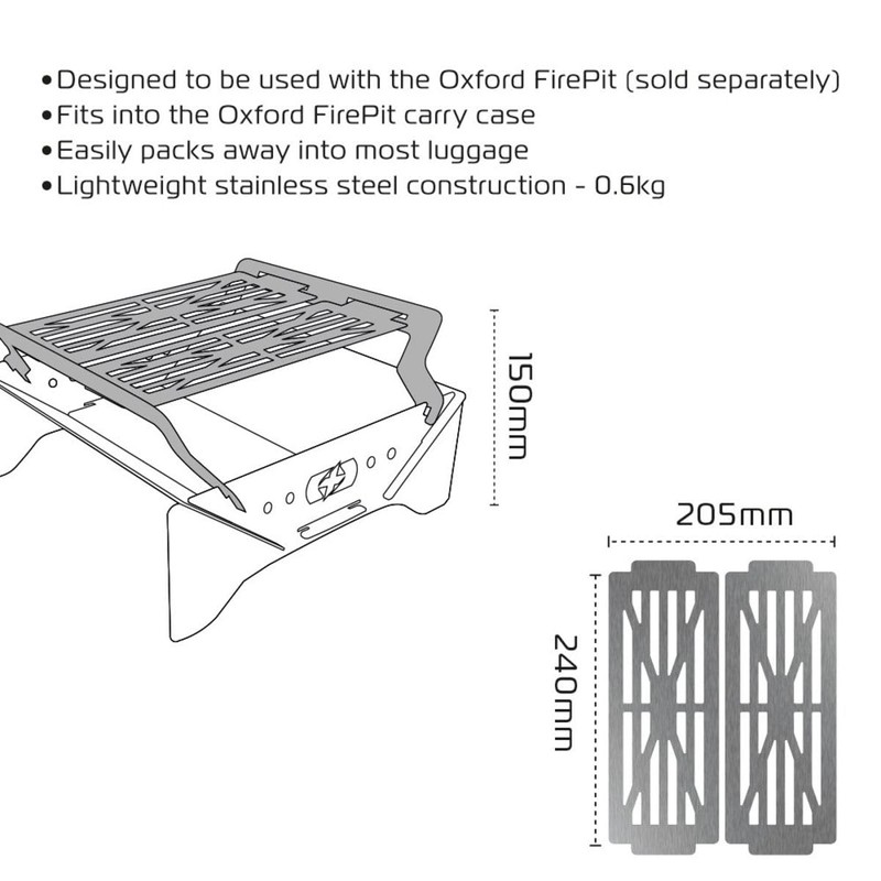 Oxford FirePit Grill for Compact Flat-Pack FirePit Barbecue, Stainless Steel
