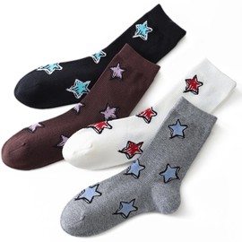Mottee&Zconia Womens Crew Socks over Dress Cute Star Pattern Cotton White Black Fashin Socks 8pack (Size5-9)