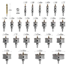 CATITO 26 PCS Heavy Duty Carbide Hole Saw Set, Metal Steel Drill Bit, TCT Cutter, 24 Saws with 2*Extra Pilot Center Drills, Ideal for Metal, Iron, Stainless (1/2''- 3-15/16'')