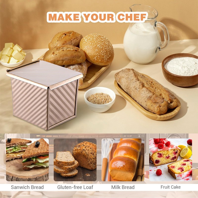 HOFURME 2 Pcs Square Nonstick Square Loaf Pan With Lid,