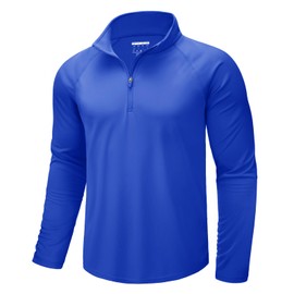 CRYSULLY Men's Sun Protection T-Shirt UPF 50+ UV Polyester Moisture Wicking Performance Sweats Shirt Color Blue