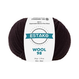 Estako Wool 98 100% Superwash Merino Wool Medium Worsted Weight Soft Knitting and Crochet Yarn 1.76 oz (50gr) 98 yds (90 m) (6359 - Black)