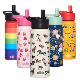 Wildkin Kids - Botella de agua reutilizable de acero inoxidable sin BPA de 18 onzas con tapa a prueba de fugas para niños y niñas, aislada, duradera y fácil de limpiar botellas de agua para niños -