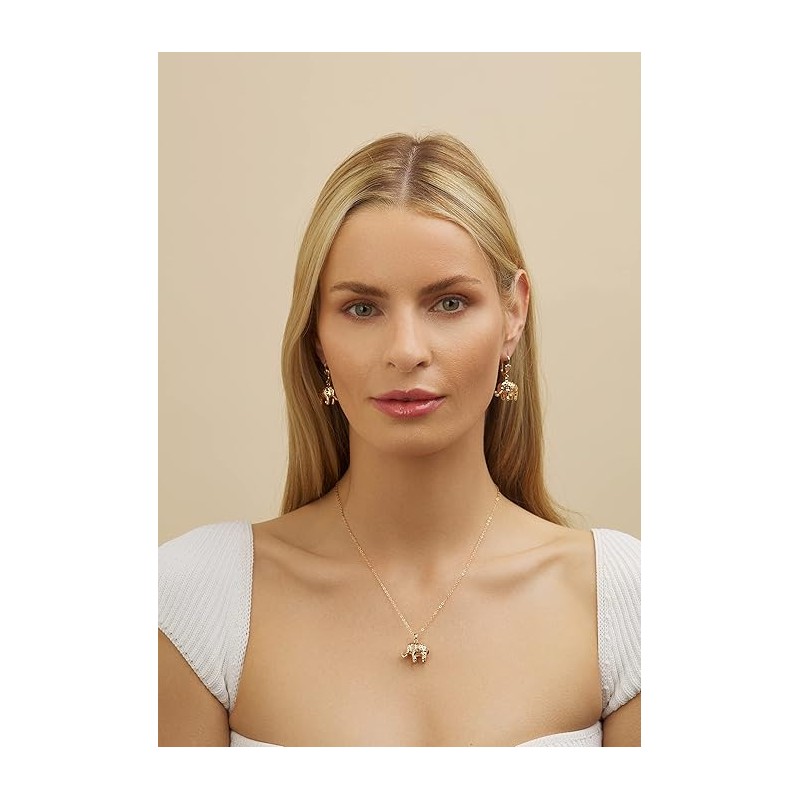 Barzel 18K Gold Plated Filigree Elephant Earrings and Necklace Jewelry