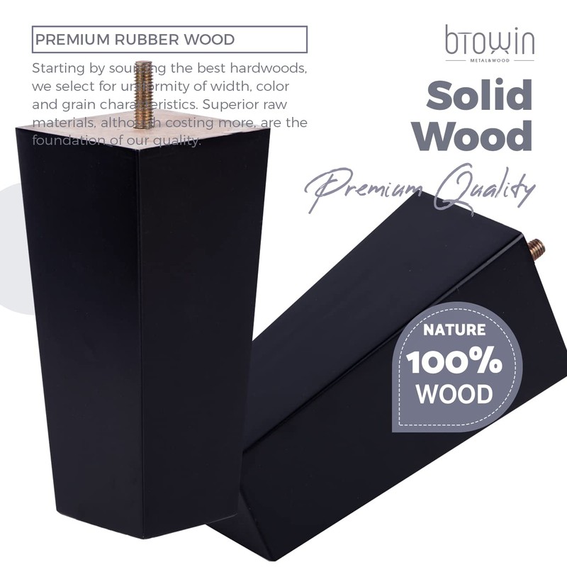 Btowin 6 inch Solid Wood Furniture Legs, 4Pcs Mid-Century Modern