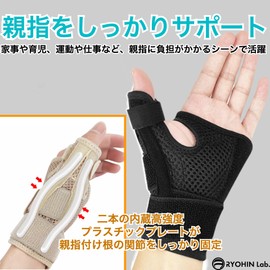 RYOHIN Lab.(良品ラボ) 親指付け根サポーター 親指サポーター 水仕事 バスケ スポーツ ばね指 腱鞘炎 固定 男性 女性 左右兼用 洗濯可能 調整可能 1個 (ブラック)