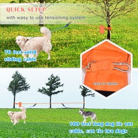 KATOLK Upgraded Dog Tie Out Cable for Camping, 70FT Portable Knot-a-Hitch Dog Hitching System, Dog Trolley System for Dogs up to 250lbs, Dog Runner for Yard Camping Training Running Hiking Outdoor