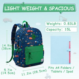 VASCHY Toddler Backpack for Girls, Kids Water Resistant Lightweight Preschool Bookbag Daypack for Children Daycare Construction Pattern