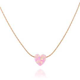 Tooliks Pink Opal Heart on Rose Gold Filled Choker Necklace - Designer Handmade Necklace for Women - Length: 13.5 inch + 3 inch Extender (rose gold filled, pink)