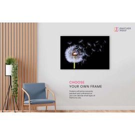 Panther Print Fine Art Prints White Dandelion Blossom Wind Blown Artistic Unframed Poster, Pictures for Home Walls, Bedroom, Living Room & Bathroom Decor 31x20cm (12x8in)