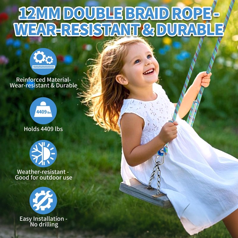 Werfeito Tree Swing Ropes (Set of 2), 3FT/5FT/10FT/15FT/20FT, Tree Swing