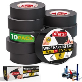 XFasten Wire Harness Tape 2 Inch x 50 Feet (10-Pack) Heat Resistant Wire Loom Tape Fabric Adhesive Cloth Tape Automotive Electrical Tape Cloth Electrical Tape Automotive Wire Wrap Wiring Harness Tape