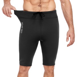 GoldFin Men Wetsuit Shorts, Neoprene 2mm Adjustable Drawstring Short Cold Water Buoyancy Pant Swim Surf Snorkeling Kayaking Scuba Diving, Black,Large