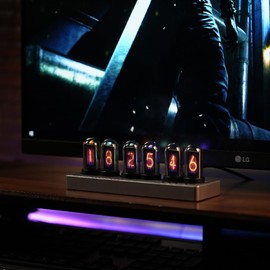 Lonyiabbi Mini Nixie Tube Clock IPS Screen Muti-Function Smart Desktop Alarm Clock USB Powered Home Decoration Gift