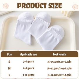Soleeya 8 Pairs White Ankle Socks Girls Cotton Frilly Crew Socks for Children 6-8 Years, Breathable Seamless White School Athletic Socks Girls for Sports Home Dress