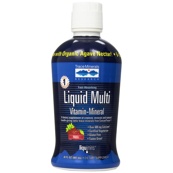 Trace Minerals | Liquid Multi Vitamin-Mineral | B Vitamins, Antioxidants, 72+ Ionic Trace Minerals | Daily Energy, Hair, Skin, Nails for Men and Women | Natural Berry | 30 servings, 30 fl oz