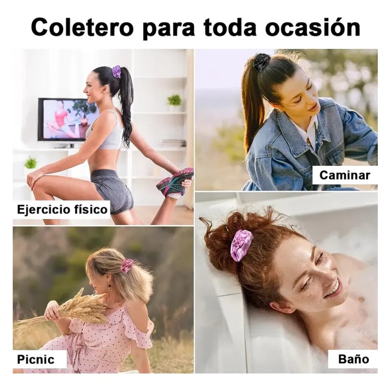 Ligas Para Cabello Scrunchies De Satén 40 Colores Negro