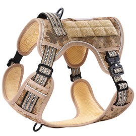 PawsPassion Tactical Dog Harness for Large Dogs, Chew-Proof Metal Hardware, Heavy Duty No Pull Dog Harness, Reflective Strips, Adjusting Ring, MOLLE System, Hook and Loop Panel (Dune Patrol, L)