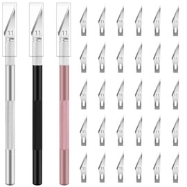 JETMORE Exacto Knife, 3 Exacto Knives with 30 Exacto Blades #11, Exacto Knife Set for Crafting, Craft Knife, Hobby Knife, Precision Art Knife for Scrapbooking, Modeling, Stencil (Black-Silver-Pink)