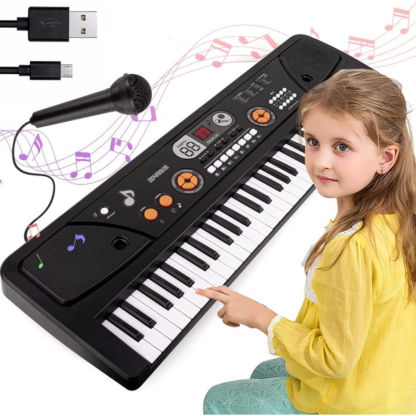 M SANMERSEN Piano for Kids with Microphone, Kids Piano Keyboard for Beginners Portable Electronic Keyboard with MP3 Function/ Led Display 61 Keys Musical Piano Toys for Boys Girls Ages 3-12
