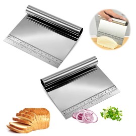 HENGBIRD Pack of 2 Vegetable Shovel Dough Card Stainless Steel Dough Cutter Dough Scraper Stainless Steel Dough Spatula Kitchen Scraper Cooking Spatula Kitchen Spatula for Bread Fruit Vegetable Baking