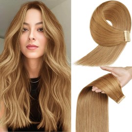 Tape in Hair Extensions Human Hair, 24 Inch 20Pcs Honey Blonde Human Hair Tape in Extensions Straight Tape Ins for Women Seamless Invisible Tape in Hair Extensions Human Hair (27#, 24 Inch)