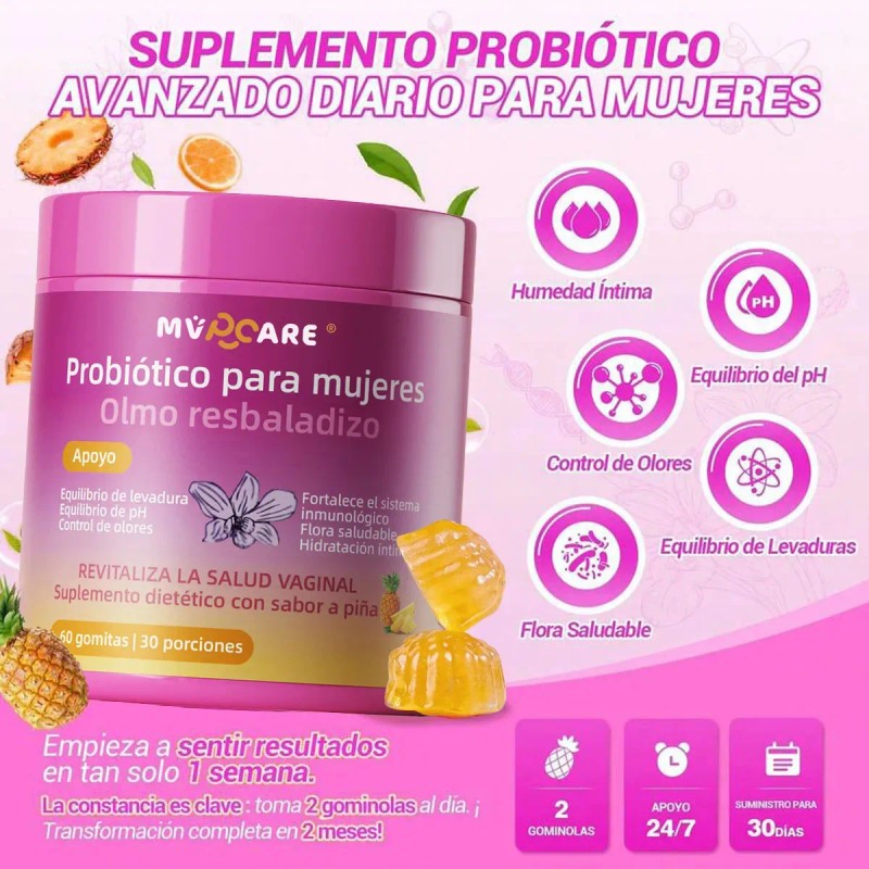 Mvpcare Gomitas Piña Probioticos Vaginales Veganas Mujer Equilibrio Soporte Probiótico
