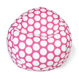 Small Bean Bag Chair with Filler Included in Pink Polka Dots Pattern, 22'' H X 28'' W X 28'' D | Soft Shredded Foam, Uv Water & Stain Resistant Zippered Cover