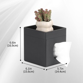 Decorative PU Leather Tissue Box Cover,Square Holder with Storage Tray, Black