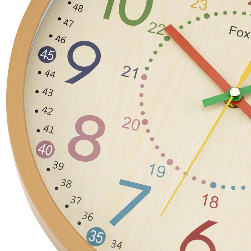 Foxtop Kids Wall Clock, Learning Clock Without Ticking Noises,12 Inch