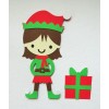 Christmas Winter Elf Girl with gift Die Cut Paper Doll Scrapbook Embellishment