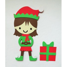 Christmas Winter Elf Girl with gift Die Cut Paper Doll Scrapbook Embellishment