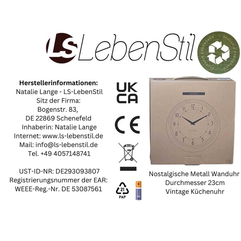 LS-LebenStil Vintage Metal Wall Clock Leaf Green 23 cm Kitchen
