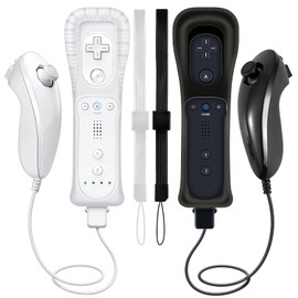 HZIME 2 Pack Replacement Remote Controller and Nunchuck Compatible For Wii and Wii U Console, with Silicone Case and Wrist Strap (White and Black)