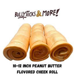 BULLYSTICKS & MORE 10-12" Beef Cheek Rolls for Dogs (Peanut Butter Flavor - 3 Count) - Beef Cheek Bones for Dogs - Dog Parents Choice - Premium No Hide Rolls