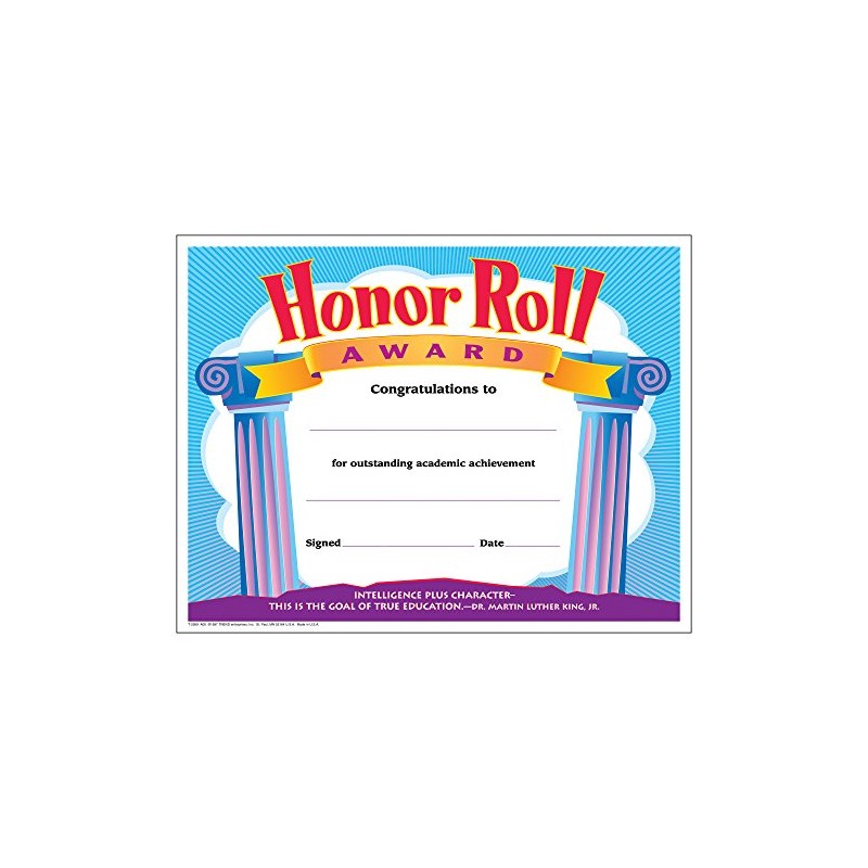 TREND enterprises, Inc. Honor Roll Award Colorful Classics Certificates, 30