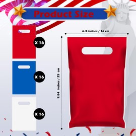Gilprop 48 Pieces 4th of July Goodie Treat Bags Bulk Plastic Patriotic Red White and Blue Gift Bags with Handle for Independence Day Memorial Day Party Gift Wrapping Supplies Decor