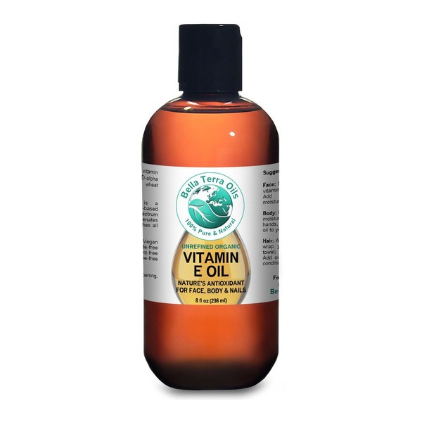 SALE - Vitamin E Oil 8oz. D-alpha Tocopherol. Organic. Premium. 100% Pure, Max Strength 75,000 IU. Anti-Aging. Antioxidant. Treats Scars, Wrinkles, Dark Spots. For Hair, Skin, Nails - Bella Terra Oils
