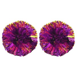 PATIKIL Cheerleading Pom Pom PET Cheer Poms with Finger Hole for Sports Game Team Spirit Fans Stage Events Purple Gold 2pcs