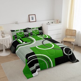 Green Black Grey Bedding Sets King Geometry Swirls Plaid Comforter Bedroom Decor Geometric Circle Striped Duvet Insert Modern Creative Quilt Abstract Fashion Color Bedding Comforter Sets All Season