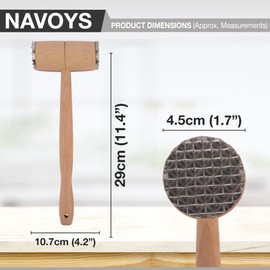 Meat Tenderiser Wooden - Double Sided Stainless Steel Teeth Mallet, Kitchen Tool, Heavy Duty, Sturdy, Comfortable Grip & Durable, Tenderise Meat, Beef, Chicken, Fish, Mutton, Pork Pounder