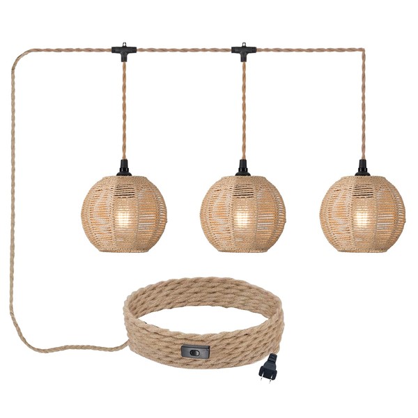 ALAISLYC 3 Lights Plug in Pendant Light with Cord On/Off